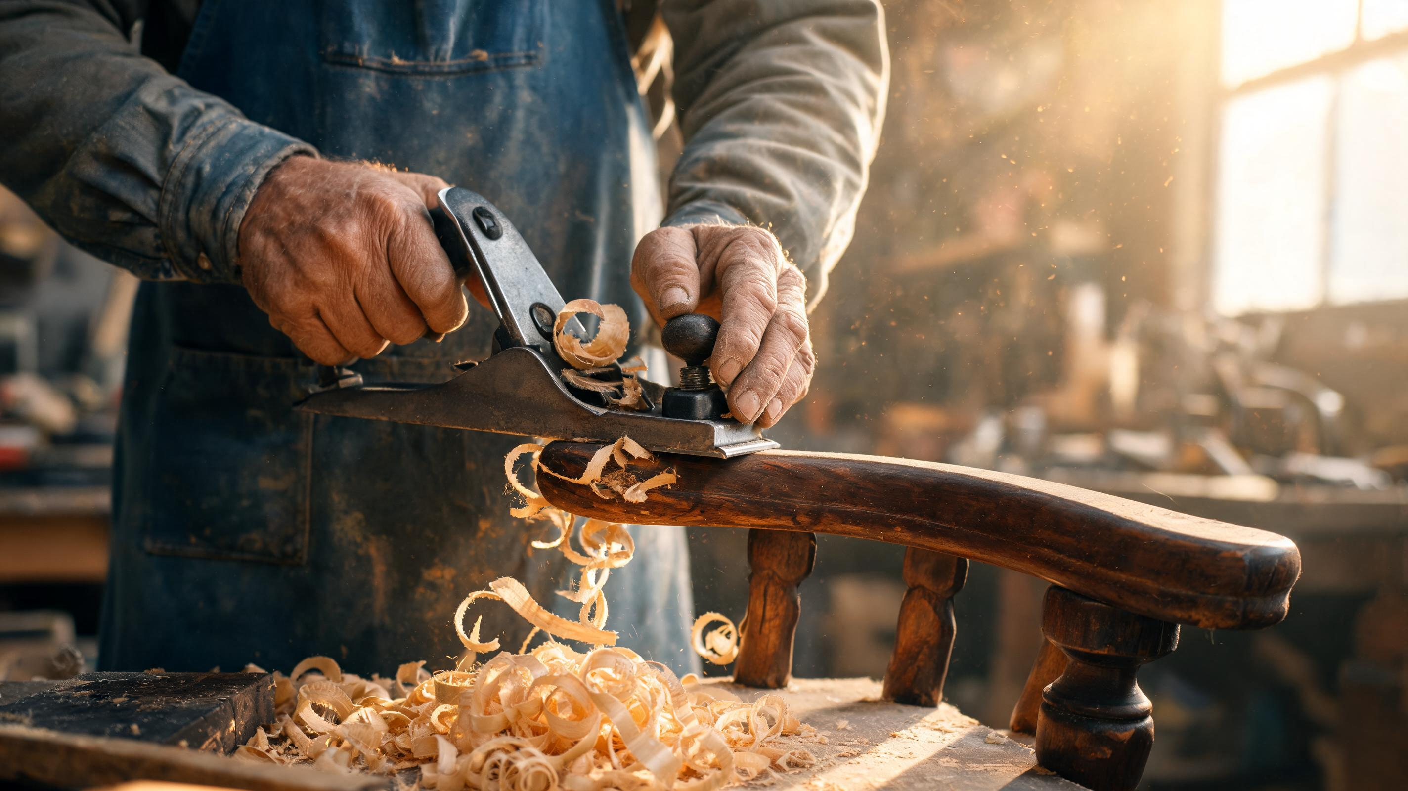 Craftsman hand-planing wood