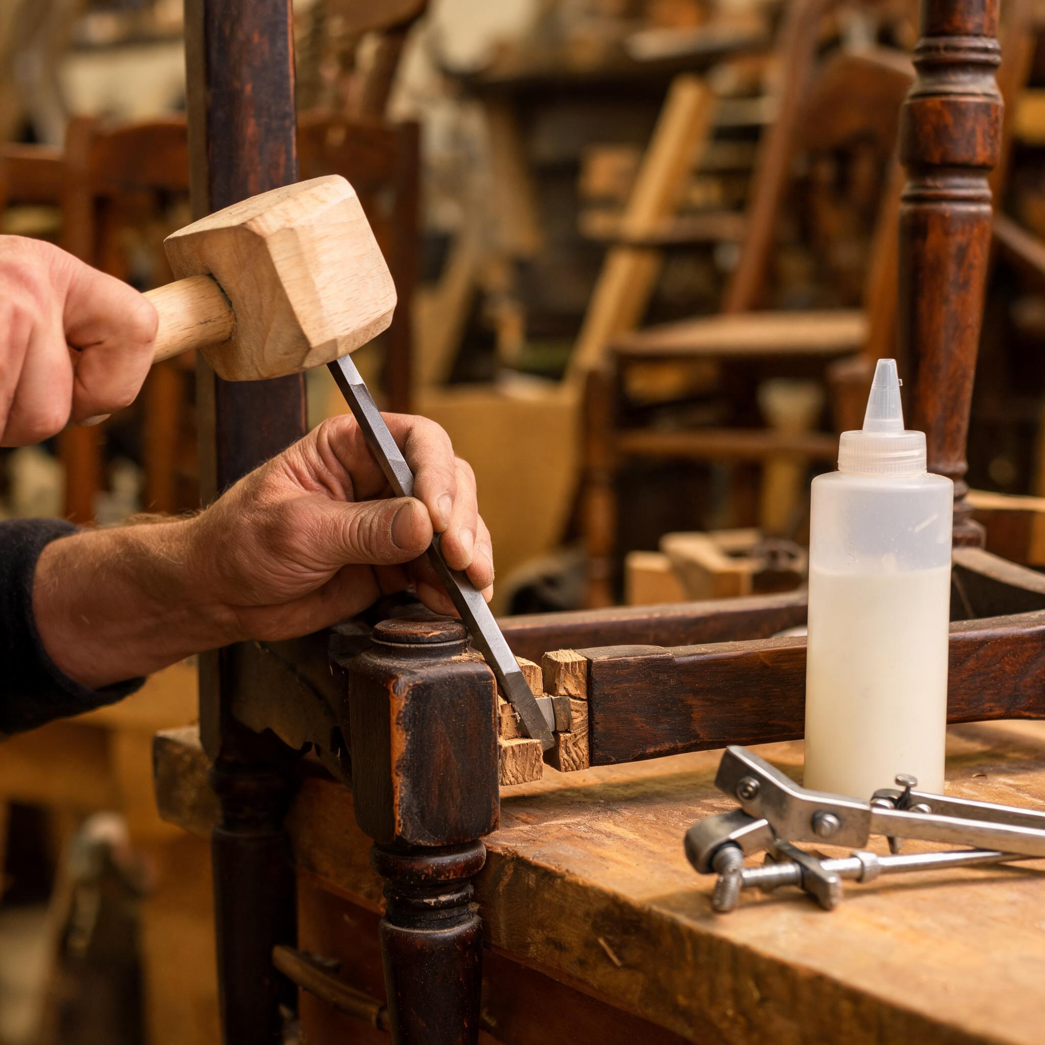 Craftsman repairing furniture joint