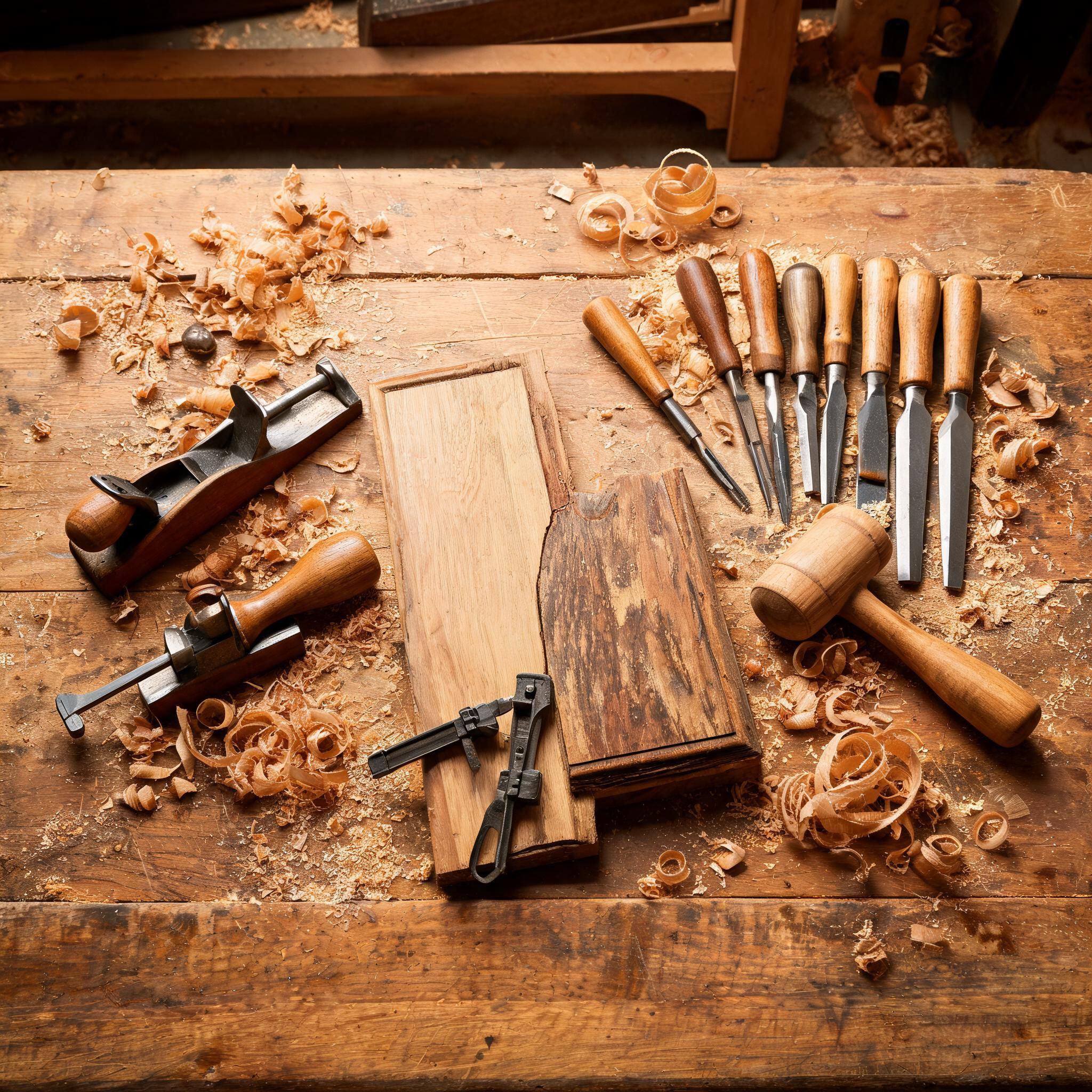 Replacement furniture parts on workshop bench