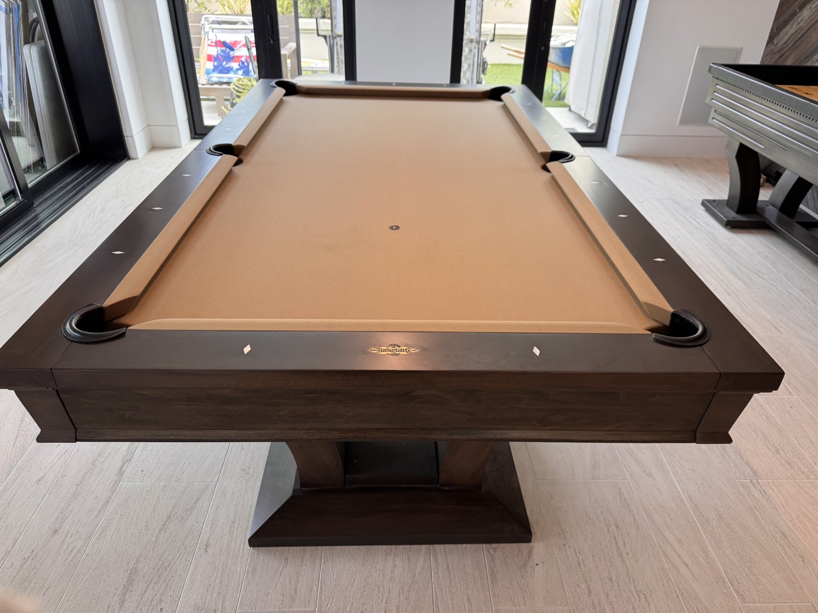 Reassembled: the pool table in the finished game room